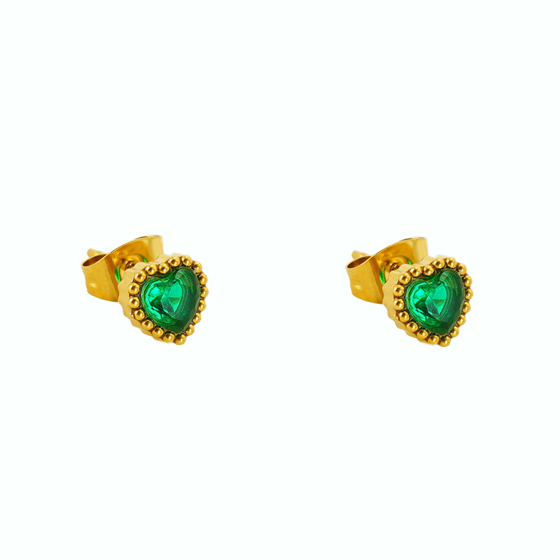 Casual Simple Style Heart Shape Stainless Steel Zircon Ear Studs 1 Pair display picture 10