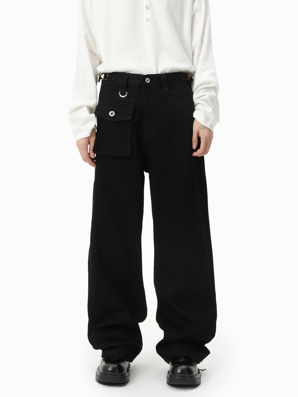 MTLCLOTHES Hombres| Nicho personalidad de diseño de bolso pequeño estilo rectas versátiles jeans lavados con agua