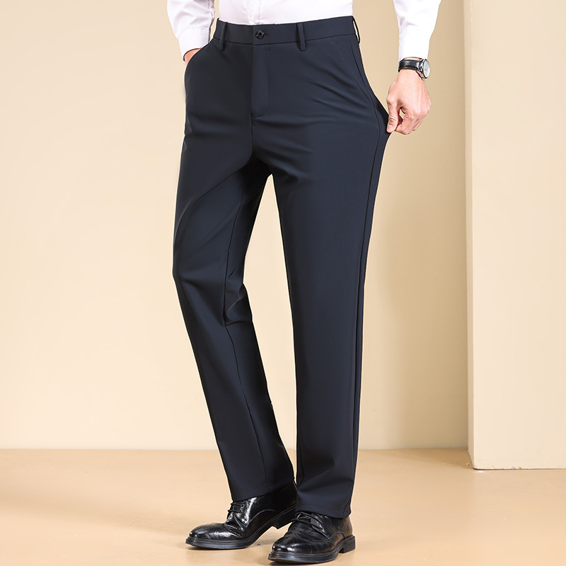 Comercio exterior caliente seda de hielo de verano pantalones casuales de hombre rectos elásticos pantalones de traje de hombre de color sólido de negocios elásticos