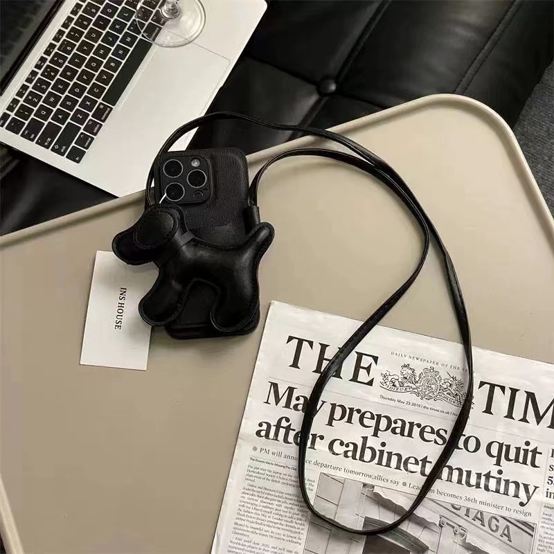 De alta calidad de cuero 13PROMAX negro cachorro bolsa mensajero adecuado para iphone14 teléfono móvil Shell 12 nuevo 11 suave