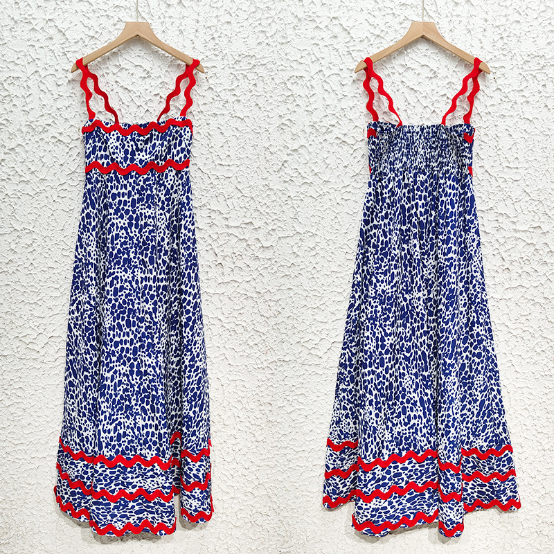 Spring New Cross-border Women's Fashion European And American Printed Vintage Bohemian Style Long Strap Dress_ecoleips.com