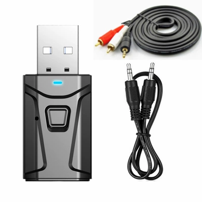 Four-in-one Bluetooth 5.0 audio transmitter FM Modulyator - matte-black-av-cable