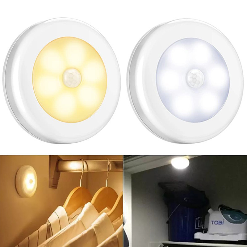 Round Smart LED night light battery powered Cabinet bedside bedroom wardrobe closet lighting magnetic induction lamp