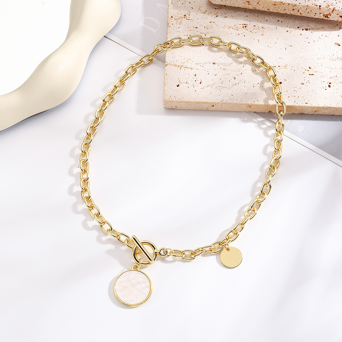 hot selling simple punk thick chain lock key pendant love lock key OT buckle necklace_voghion.com