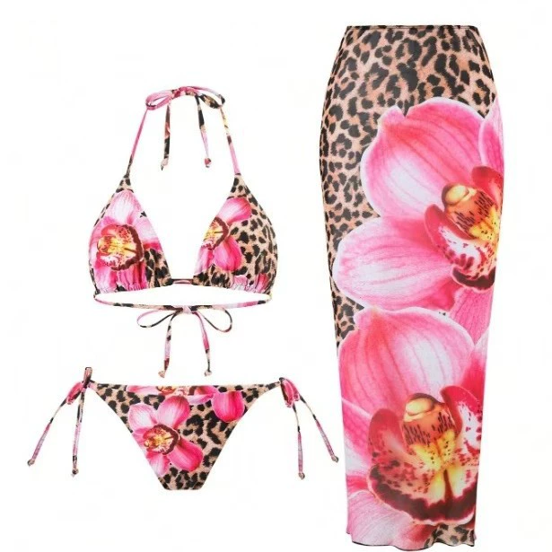 Европейский и американский новый сексуальный купальник из трех частей с принтом