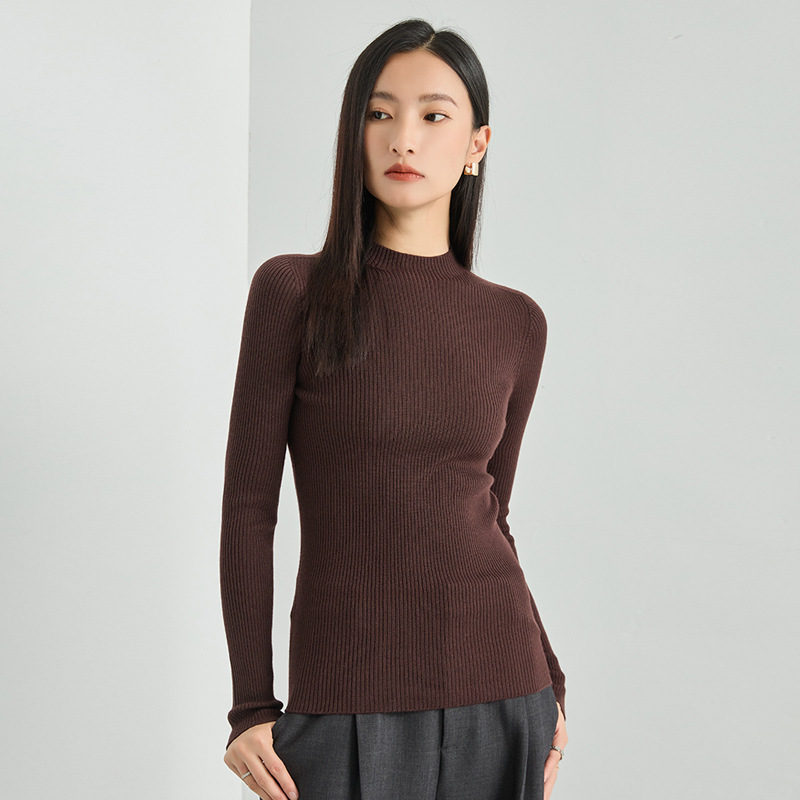 100% volle Wolle nahtlose Rundhals ausschnitt schlanke All-Match-Basis-Pullover Kammgarn Langarm-Innen pullover Frauen