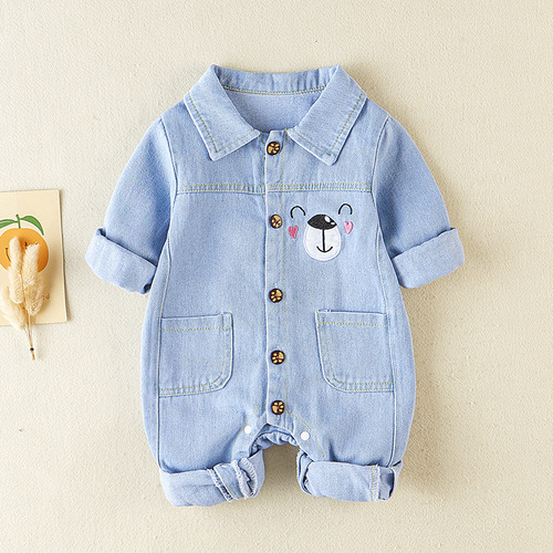 Children's clothing baby autumn clothes newborn baby clothes spring and autumn denim outdoor suit onesie for baby boy full moon crawling suit set