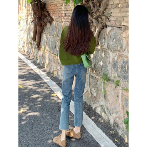 Avocado Green Knit Cardigan for Women - High-End, Relaxed Style, Outerwear Sweater Jacket with Soft Collar - Retro Top