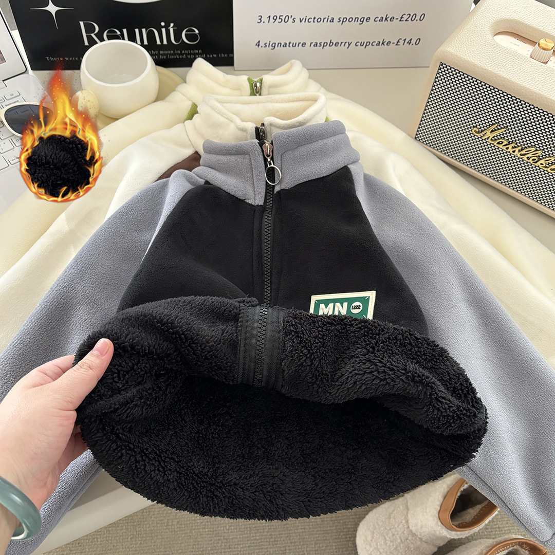 Niños con chaqueta de lana gruesa otoño y invierno, hombres y mujeres con ropa de algodón de invierno coreana, camisa con cremallera