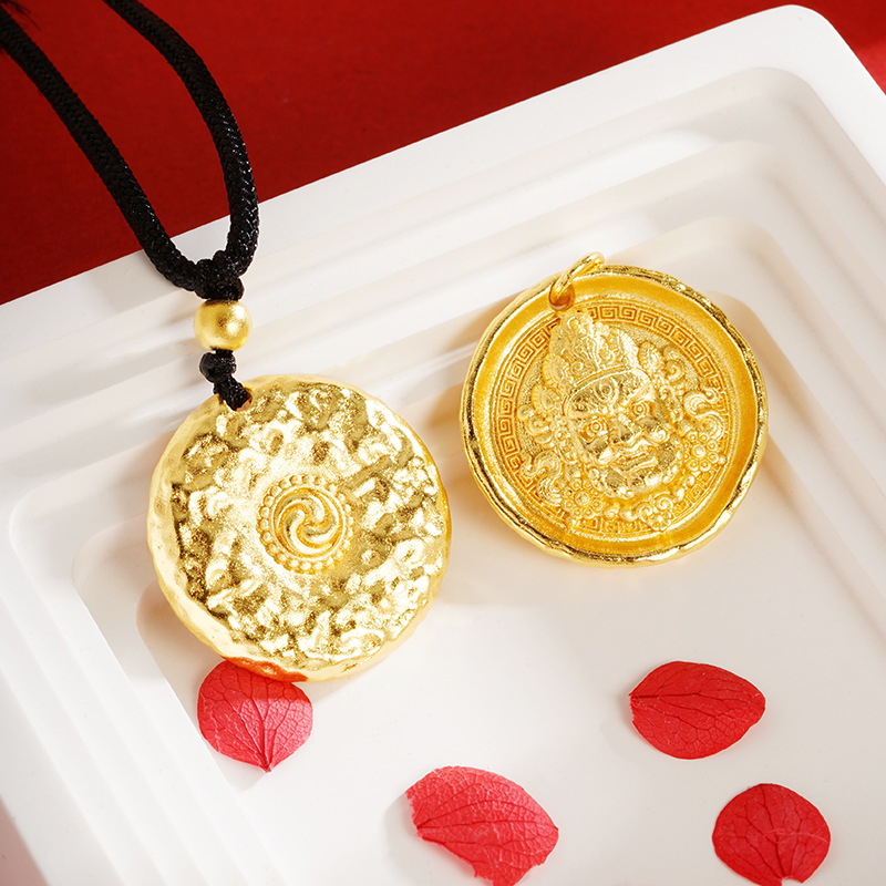 Estilo antiguo oro Rohan collar redondo hombres y mujeres cuerda negra ajustable no desvanecimiento chapado en oro joyería transmisión en vivo mismo estilo al por mayor