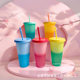 Factory Direct Large Capacity 710ml Temperature-Sensitive Color-Changing Cup Single-Layer Plastic Water Cup Fashionable Straw Milk Tea Cup