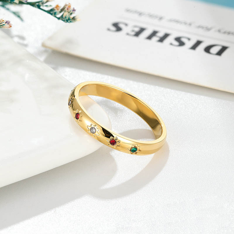 10g Weight Zircon Inlay Material Rings Classification 1 Piece Simple Style Star Titanium Steel Inlay Zircon Rings