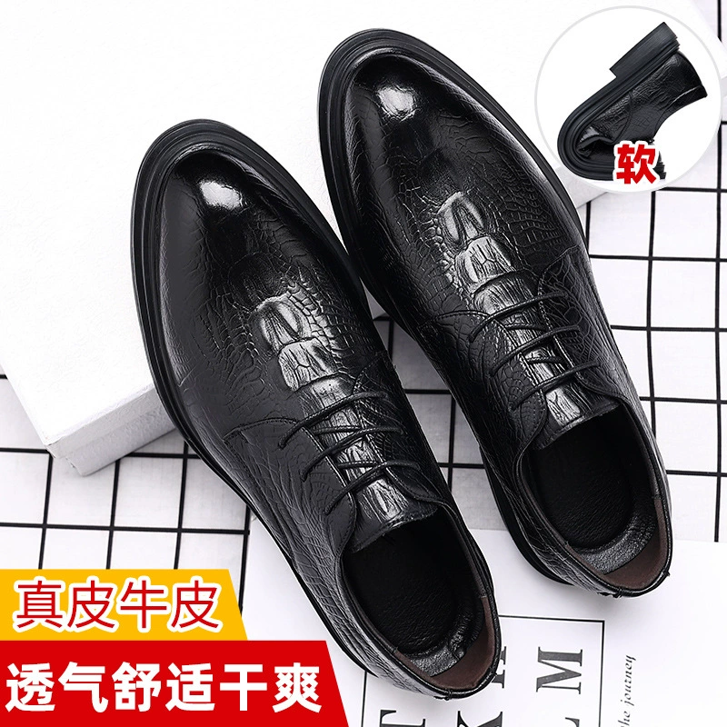 Деловые модельные кожаные туфли, Мужская натуральная кожа, Британская мода, модная универсальная Молодежная обувь с резным крокодиловым узором Broc в Корейском стиле
