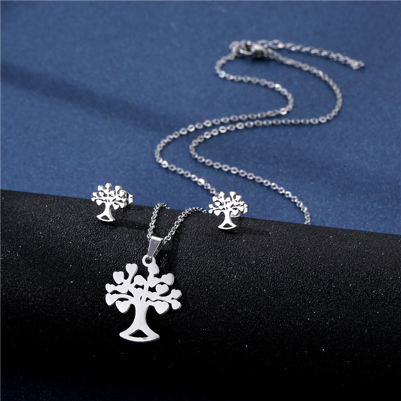 Simple Style Four Leaf Clover Letter Pineapple Stainless Steel Earrings Necklace 3 Piece Set