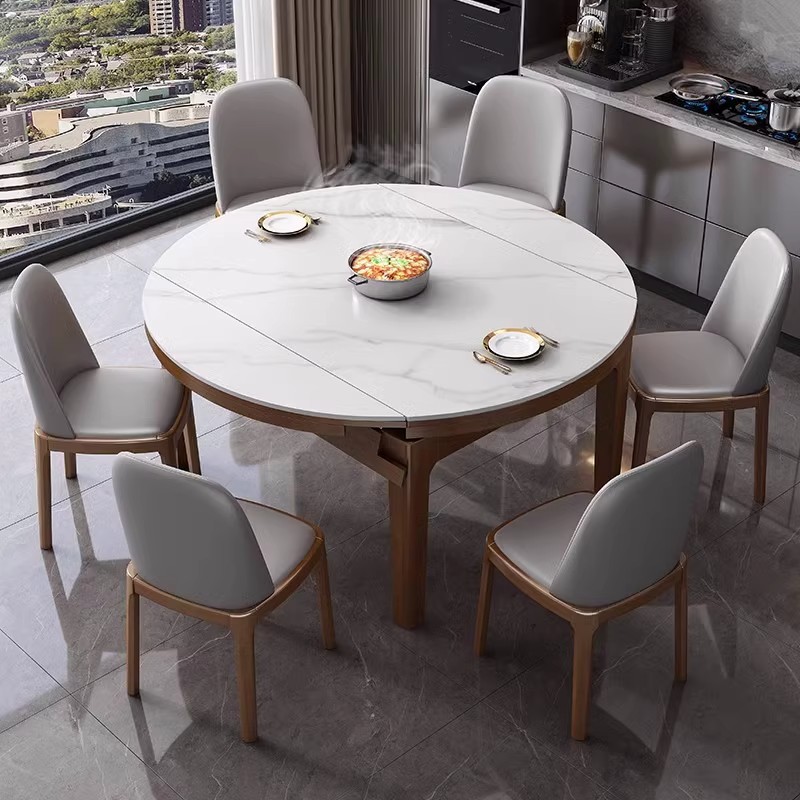 Mesa y silla de comedor de tabla de roca simple 2023, nueva mesa redonda variable, pequeña casa, mesa de comedor plegable moderna y de lujo ligera