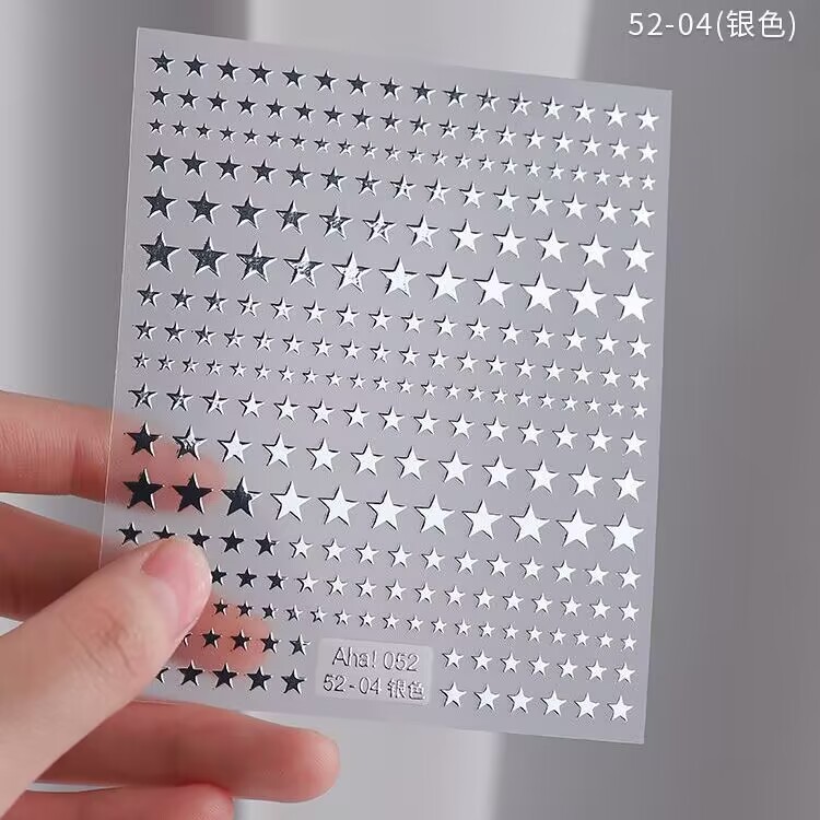 Red estrella de uñas pegatinas de espalda pegatinas de uñas 3D estampado de plata estrella mini papel decoración pegatinas de media luna pentagonal