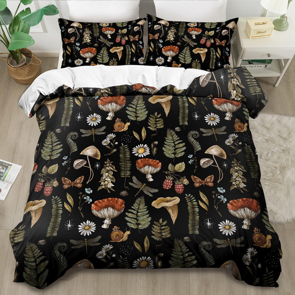 TEMU / JIT impresión digital abrasión edredón cubierta fantasía nocturna hongos plantas viento kit de origen fabricantes textiles