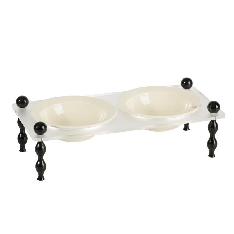 Tazón para gatos de cerámica francesa Tazón para mascotas Pies altos Tazón de comida para gatos anti-volcado de gran capacidad Cuenco de agua cervical Tazón doble Tazón para perros