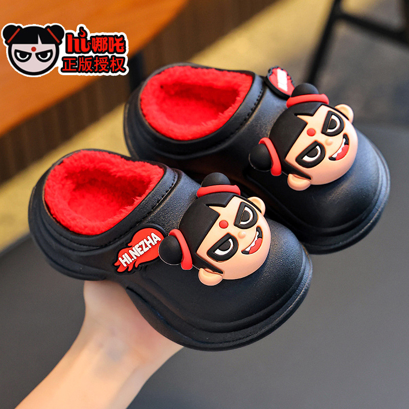 Nezha zapatillas de algodón de invierno para niños, niñas y niños, calentamiento de algodón impermeable, bolsas de niños, zapatos de talón de algodón