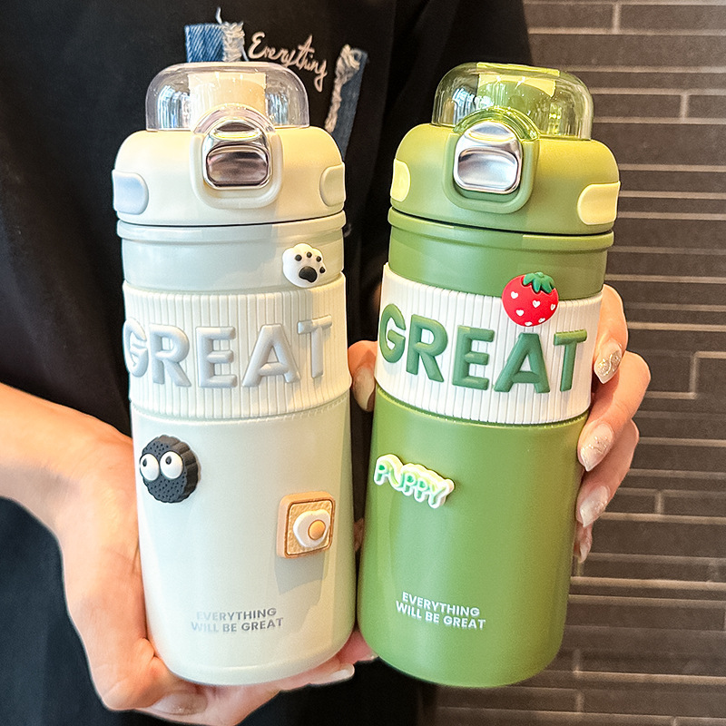 Thermos Cup for Girls 2023 New Style Simple Student High-Looking Straw Cup Large Capacity Water Cup Sports Portable Cup