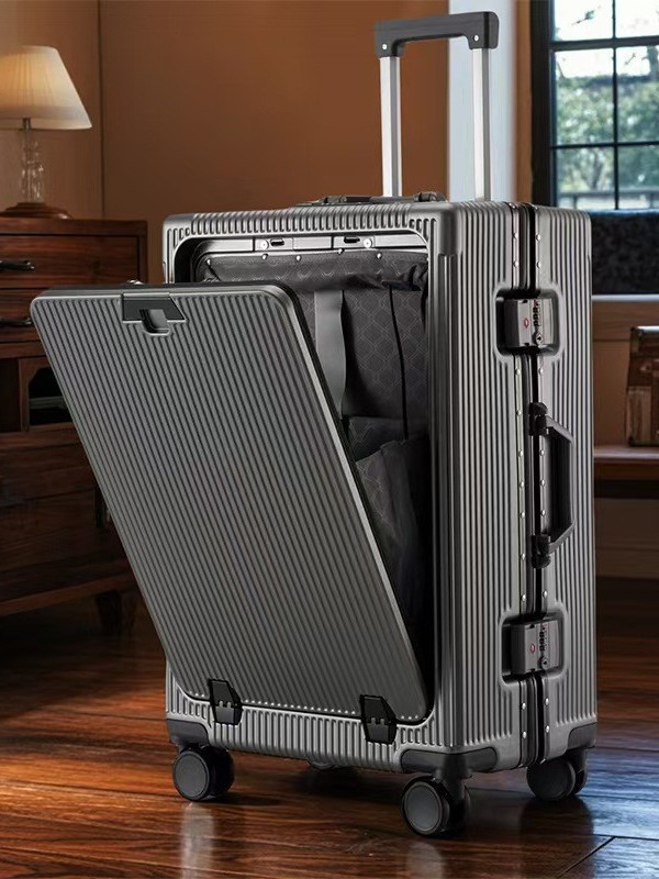 Front-Opening Multifunctional Student Trolley Aluminum Frame Computer Suitcase for Men and Women with Universal Wheels and Boarding Code Travel Luggage
