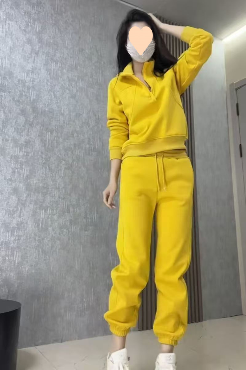 ActiveGo ActiveGo Fleece-Lined Casual Sports Women's Sweatshirt Winter Warm Fashionable Thickened Two-Piece Set_desvips.com