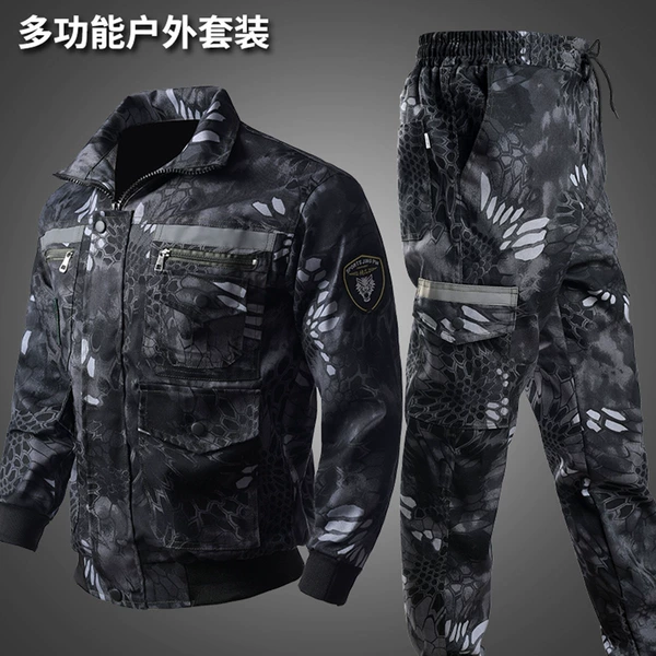 Black python multi-pocket suit with reflective strips