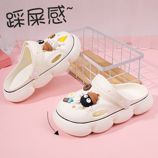 New Croc Shoes Summer Women's Sandals and Slippers Cartoon Outerwear Increased Thick Soles Lazy Two-Wear Casual Beach
