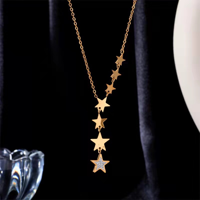 Fashion Star Titanium Steel Plating Zircon Pendant Necklace 1 Piece