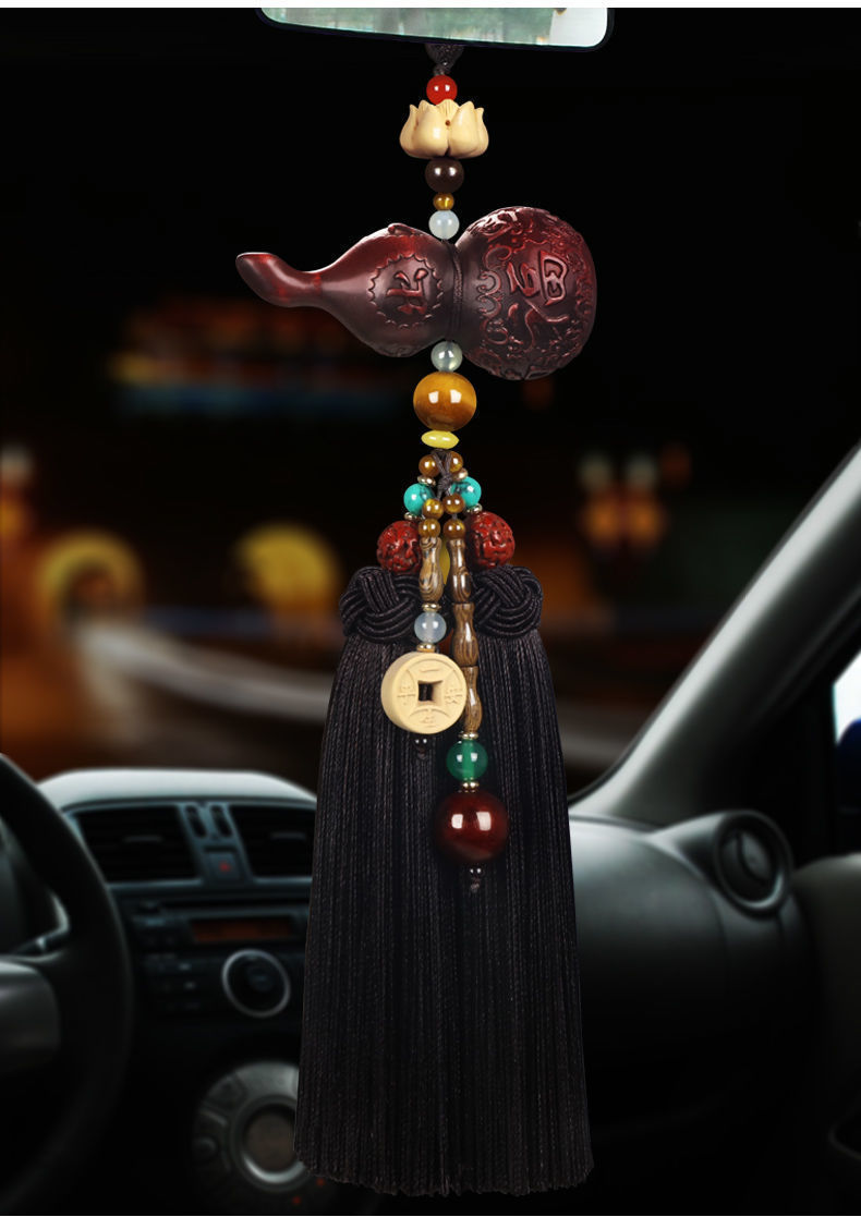 Car Pendant Peach Wood Safety Gourd Car Rearview Mirror Hanging Decoration High-End Solid Wood Ornament