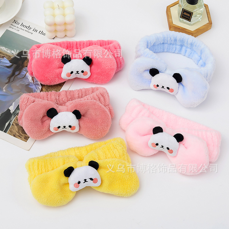 Dibujos animados tridimensional lindo felpa muñeca Panda arco cara lavado banda de pelo ancho borde diadema maquillaje femenino accesorios para el cabello