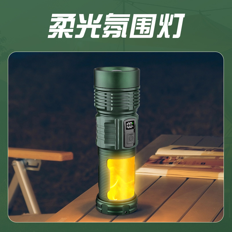 Lintera al aire libre transfronteriza larga duración luz suave luz de atmósfera cuatro fuentes de luz penetración iluminación linterna de aleación de aluminio