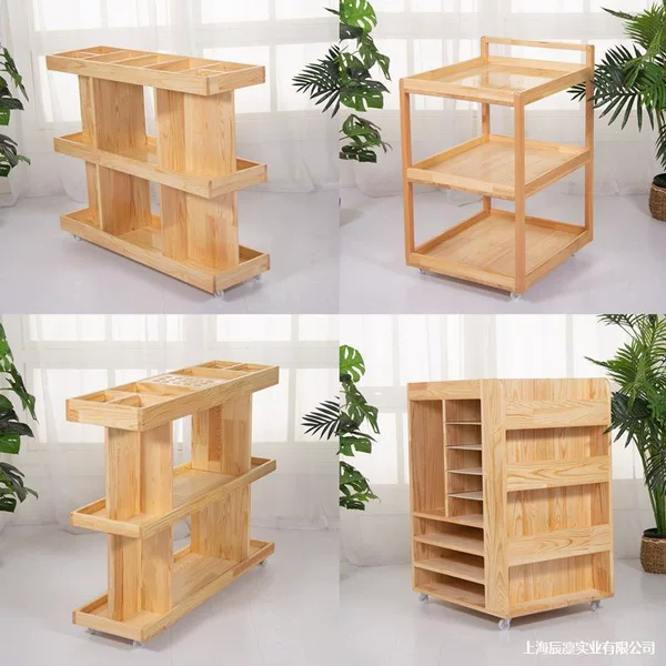 Art studio cardboard rack, mobile table, art room solid wood paper storage cabinet, natural wood shelf, artist classification rack, floor-standing