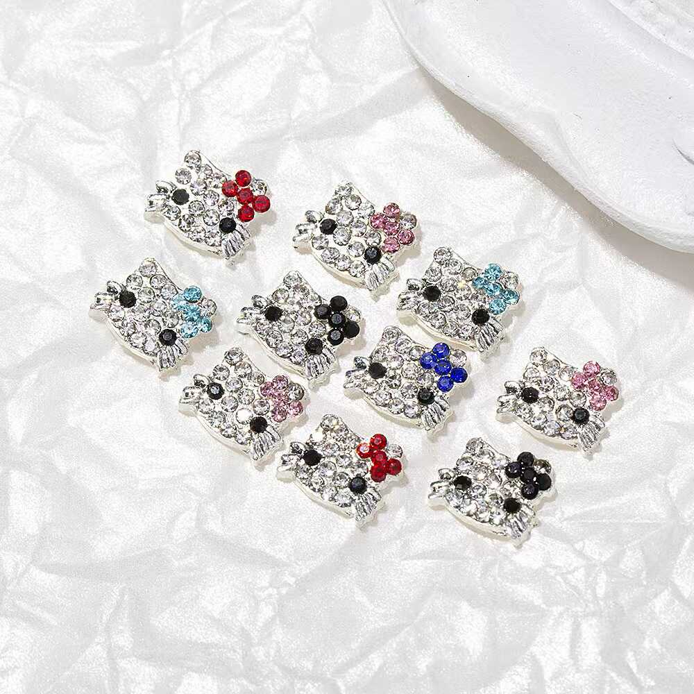 Zhou Dan Universal Nail Art Decorations Cat Alloy Full Rhinestone Cute Alloy Animal DIY Nail Accessories Wholesale