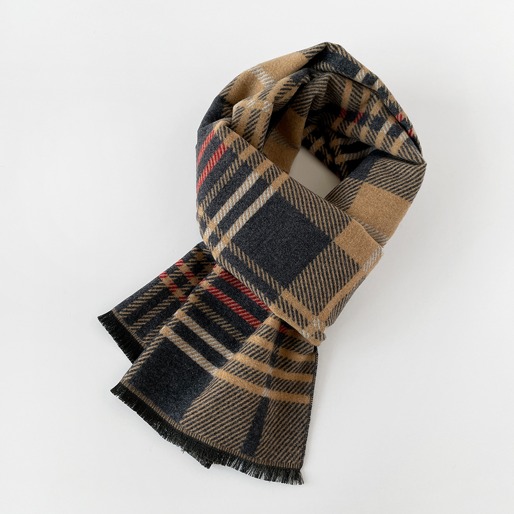 Sciarpa calda da uomo in lana spessa autunno inverno, semplice e alla moda scialle in cashmere in stile britannico_voghion.com