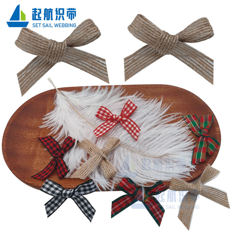 亚马逊圣诞蝴蝶结套装 装饰Part红黑黑白绿好格子鱼线麻绳蝴蝶结