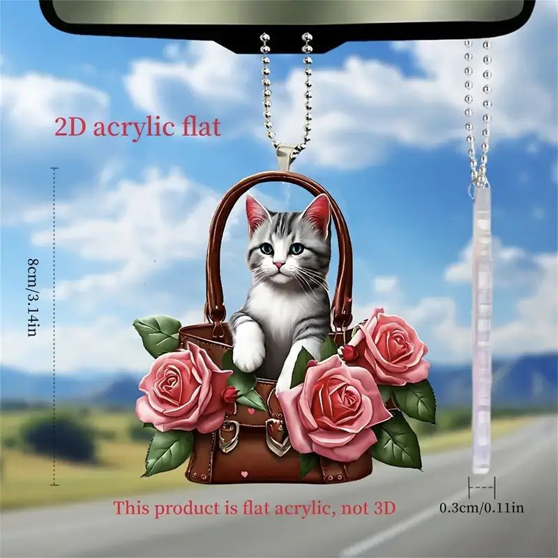 Acrílico nuevo lindo felino canasta de flores colgante de vacaciones plano transfronterizo espejo retrovisor colgante mochila colgante image 2