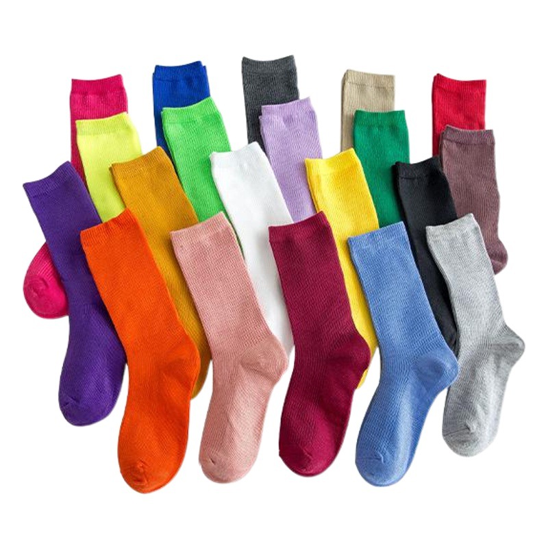 Cross-Border Women's Socks, Solid Color Socks, Women's Mid-Calf Socks, Zhuji Slouch Socks, Women's Cotton Candy-Colored Socks, Colorful Factory Wholesale