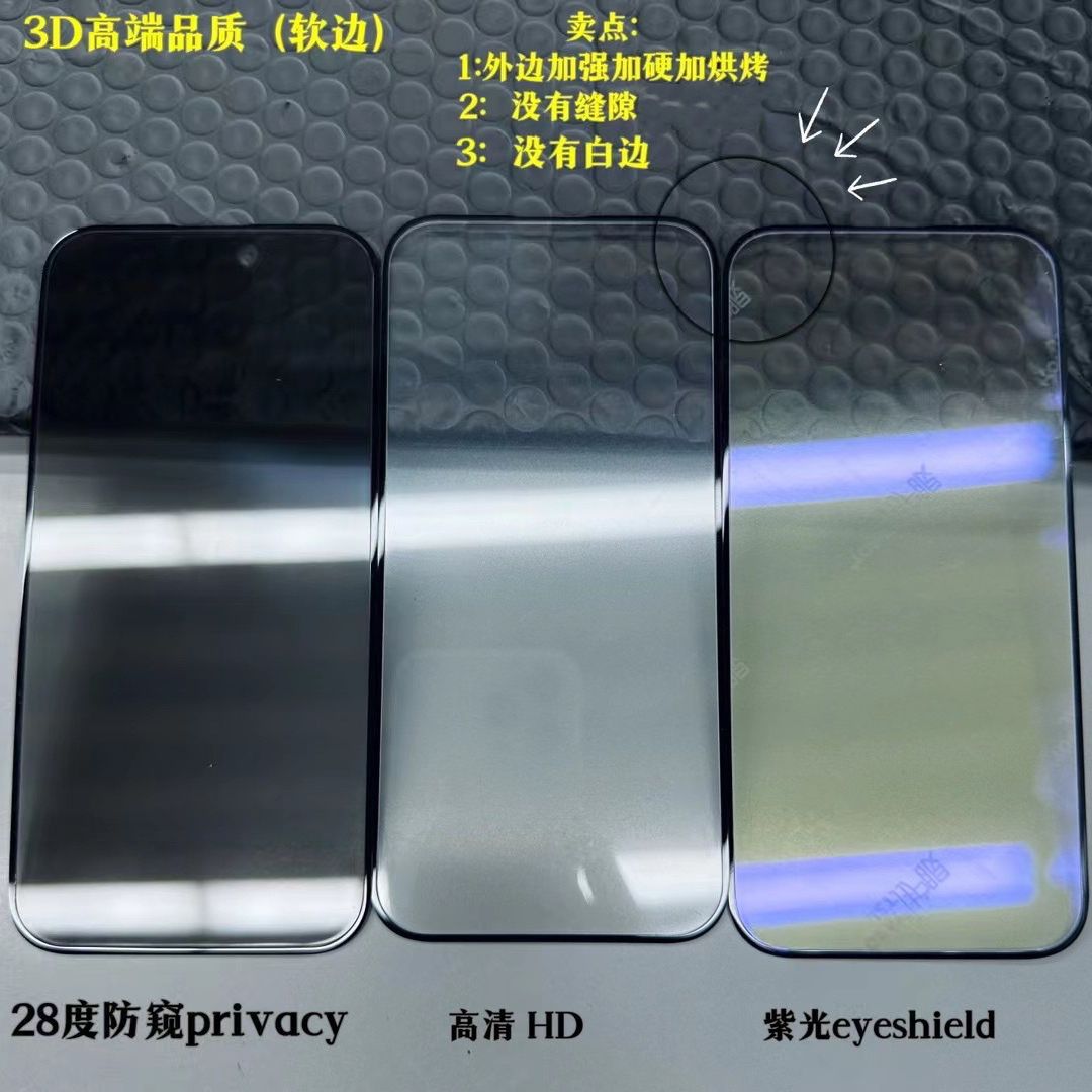 Suitable for iPhone 17 Pro 3D Soft Edge Tempered Film, Apple 16 Privacy Film, 15/13 Purple Light Non-Shattering Edge Phone Film