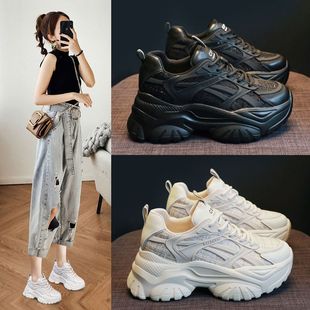 Dad's Shoes for Women 2025 New Spring and Autum Black Student Versatile Thick-Soled Ins Trbottomy Sports and Leisure Women's Shoes