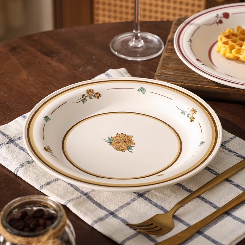 Retro Luxury High-Value Ceramic Tableware, Western-Style Dinner Plates, Home-Use Plates, Pasta Plates, Dessert Plates, Steak Plates, Dinner Plates