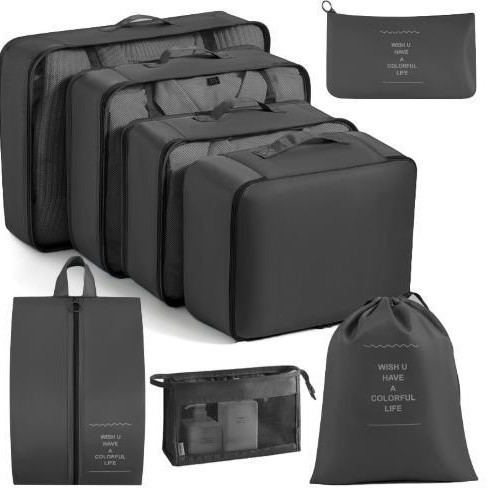 Set de bolsas de viaje de sarga, organizadores de ropa 6–8 piezas para maleta.