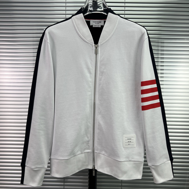 Tb Factory Direct Sale Red Four-Bar Striped Front and Back Spliced Unisex Stand Collar Classic Zipper Jacket Coat Tb Factory Direct Sale Red Four-Bar Striped Front and Back Spliced Unisex Stand Collar Classic Zipper Jacket Coat