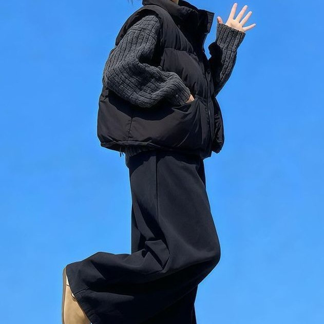 Japanese Fashion Retro Style Outfit: a Complete Set of Black and Gray Turtleneck Sweater + Black Cotton Vest + Trendy Straight-Leg Pants Japanese Fashion Retro Style Outfit: a Complete Set of Black and Gray Turtleneck Sweater + Black Cotton Vest + Trendy Straight-Leg Pants