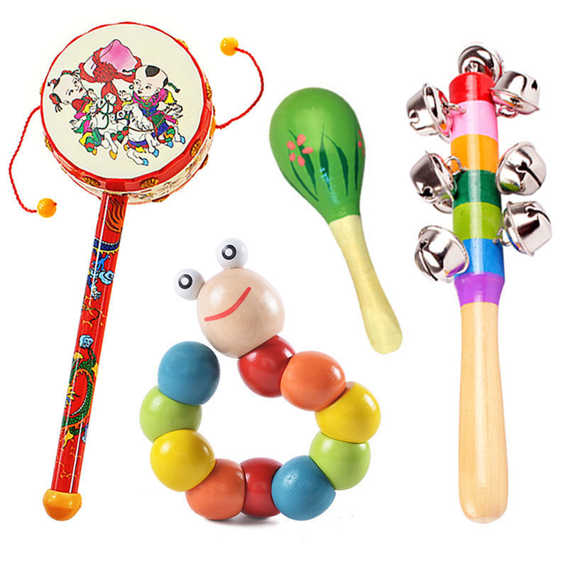Peace drum + small maracas + rattle + wiggle bug (color random)