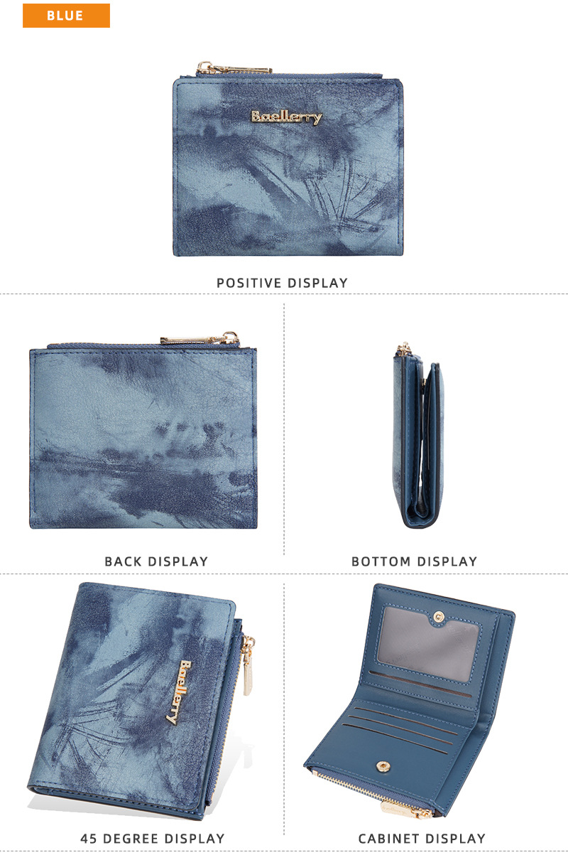 Geldbörse: Neue, kurze Geldbörse für Damen im Tintenmalerei-Stil, Münzfach für mehrere Karten, durchgehendes Geldscheinfach und Seitentaschen mit Reißverschluss für Münzen und Ringe._voghion.com