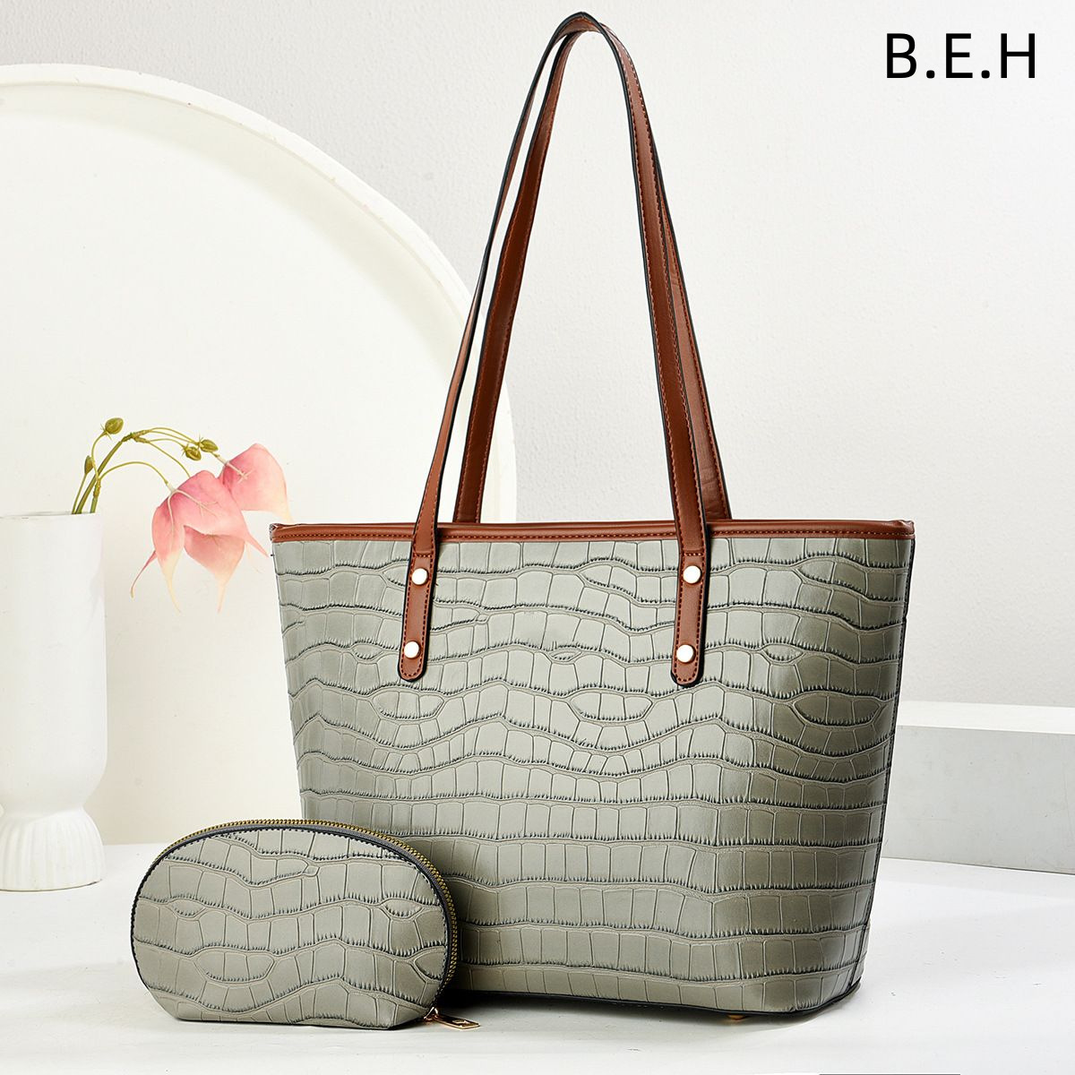Bolso Tote Retro de Gran Capacidad para Mujer de PU con Cremallera para Uso Diario y Trabajo