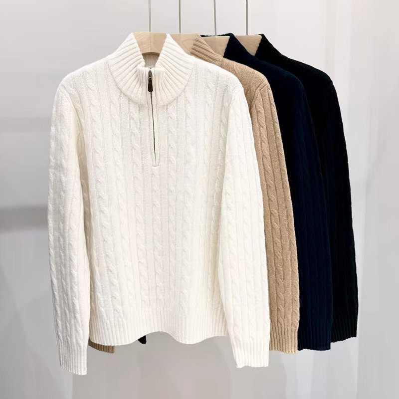 Autumn and Winter New 20% Cashmere 80% Wool Classic Half-chest Zipper/Round Neck Pullover Twisted Sweater Knitted Sweater Autumn and Winter New 20% Cashmere 80% Wool Classic Half-chest Zipper/Round Neck Pullover Twisted Sweater Knitted Sweater