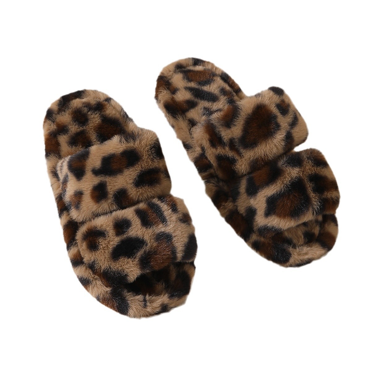 Nuevas zapatillas de lana de leopardo transfronterizas de primavera y otoño de mujeres nuevas zapatillas de algodón de peluche de estilo francés con una base plana y cómoda en línea