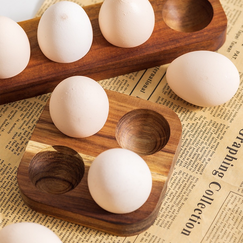 Simple acacia wood egg storage box, creative storage rack for kitchen and refrigerator, duck egg and chicken egg tray, wholesale from manufacturer